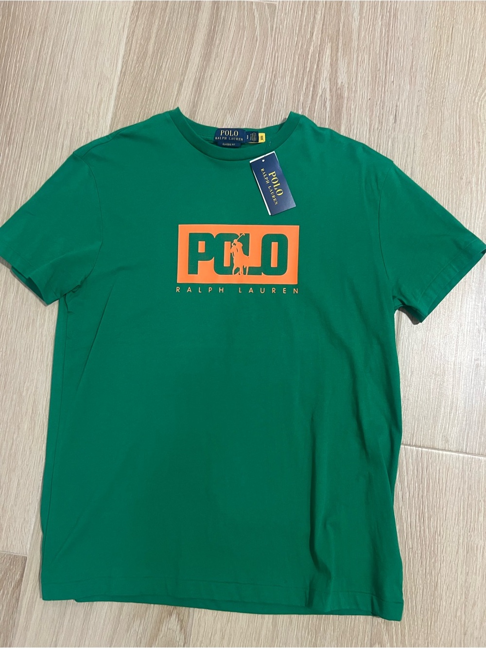 Ralph Lauren Green Short Sleeve Tee with Orange POLO Logo